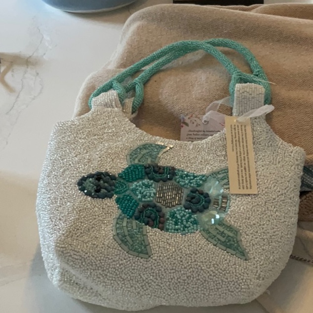White and Green Mini Bag with Sea Turtle Design